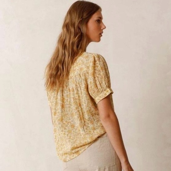 Indi & Cold Floral Puff Sleeve Button Up Top Size M Cotton Cottagecore - Picture 3 of 10